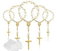 Junkin 30 Pièces Perles de Chapelet en Acrylique de Rosaire de Baptême Mini Fausses Perles de Chapelet de Baptême de Doigt de Couleur Ivoire avec Sacs en Organza pour Mariages (Or)