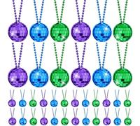 Junkin Lot de 48 colliers disco décoratifs en vrac avec boule miroir pour le Nouvel An des années 70 - Mini boules de décoration - Accessoires de scène (violet, bleu, vert)