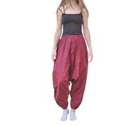 JUNKIRI Sarouel d'été unisexe simple et large, taille élastique, en coton coloré ailes Baba Aladdin, bordeaux, Taille unique