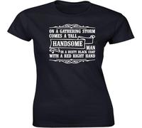 JUNKOU on a Gathering Storm Comes a Tall Handsome Man in a Dusty Coat with a Red Right Hand Men Fitted Short Sleeve t-Shirt Black S