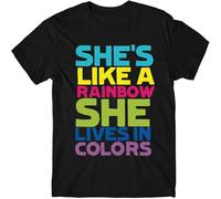 JUNKOU T Shirt She's Like A Rainbow Fit Casual Graphic Short Sleeve Tops Black XXL