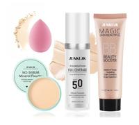 JunKuJK Coffret cadeau de maquillage : base liquide à couverture complète qui change de couleur, crème BB hydratante pour femme, poudre de fixation lâche pour une finition impeccable, fond de teint et