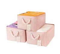 JUNLAI Lot de 3 paniers de rangement en tissu avec poignées - Pliable - Rose - Pour bureau et maison - Livre, vêtements, jouets (rose, moyen)