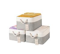 JUNLAI Lot de 3 paniers de rangement pliables avec poignées, petites boîtes de rangement en tissu pour bureau et maison, livres, vêtements, jouets (gris et blanc, taille S)