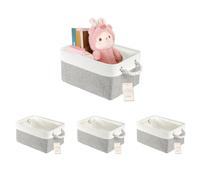 JUNLAI Lot de 4 paniers de rangement en tissu avec poignées - Pliables - Petites boîtes de rangement - Pour bureau et maison - Livre, vêtements, jouets (gris blanc, petit)