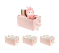JUNLAI Lot de 4 paniers de rangement en tissu avec poignées - Pliables - Petites boîtes de rangement roses - Pour bureau et maison - Livre, vêtements, jouets (rose, petit)