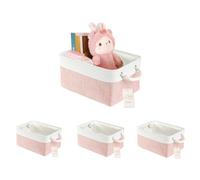 JUNLAI Lot de 4 paniers de rangement pliables en tissu avec poignées - Pour bureau et maison - Livre, vêtements, jouets (rose et blanc)