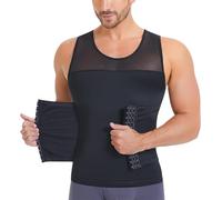 Junlan Shapewear T-shirt de compression pour homme sans manches amincissant Taille gainante Débardeur de corps pour homme, Noir , M