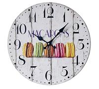 junli Horloge Murale en Bois 12 Pouces Macarons Style Vintage Style Rond Moderne Moderne Silencieux Non-Ticking Numérique Parfait pour Décorer Le Salon Chambre Bureau Café