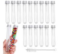JUNMEIDO 30 PCS Tube a Essai en Plastique 14cm Bouteille Sensorielle Vide Transparent Étanches Bouteilles Sensorielles Bebe avec Bouchon à Vis et 3 Brosses pour Activités Déco Perles Fleurs Liquides