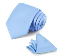 JUNMEISI Ensemble cravate noire dans un coffret cadeau pour homme - Couleur unie - 8 cm - Cravate noire et carré de poche, bleu ciel, Medium