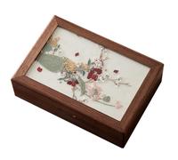 JUNNASALIKER Boîte à bijoux brodée en bois de noyer pour accessoires et montres avec plusieurs compartiments
