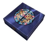 JUNNASALIKER Boîte de rangement traditionnelle chinoise en bois avec broderie et compartiments pour accessoires