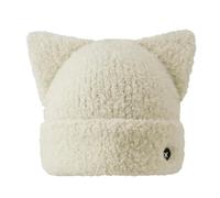 JUNNASALIKER Bonnet d'hiver en peluche avec oreilles de chat pour femmes et filles, beige, S/L