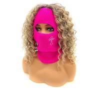 JUNNASALIKER Cagoule en tricot 3 en 1 - Cache-cou - Masque avec broderie - Motif croix - Bonnet d'hiver en tricot pour étudiants et adolescents, rose rouge, S/L