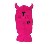 JUNNASALIKER Chapeau en corne de diable pour Halloween tissé à la main - Cagoule brodée à 3 trous - Pour fille et garçon - Accessoire cool, rose rouge, S/L