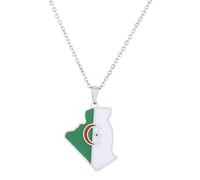 JUNNASALIKER Collier, bijoux ethniques Algérie Région Carte Pendentif Collier Femme Homme Anniversaire Cadeau, Acier inoxydable