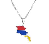 JUNNASALIKER Collier, collier drapeau de l'Arménie, artisanat exquis, pendentif carte de l'Arménie, parfait pour les collectionneurs et les amateurs de culture, Acier inoxydable