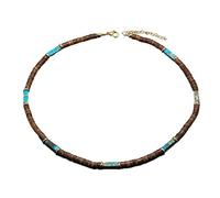 JUNNASALIKER Collier de perles de noix de coco marron distinctif avec pendentif en pierre naturelle pour les dates