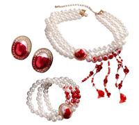 JUNNASALIKER Collier, gothique, fête, Halloween, collier, boucles d'oreilles, bracelets, goutte de sang d'Halloween, Perle