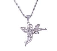 JUNNASALIKER Collier Hip Hop Streetwear Bijoux Angel Boy Pendentif Collier Chaîne Femme Homme, Métal