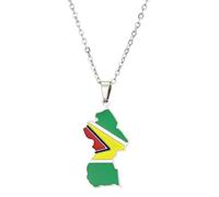 JUNNASALIKER Collier vintage Guyane avec pendentif en forme de carte de la Guyane en acier inoxydable, Acier inoxydable
