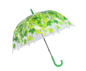 JUNNASALIKER Parapluies de pluie dôme cage à oiseaux parapluie transparent à bulles automatique avec feuille transparente auvent dôme parapluie coupe-vent bâton parapluie, Vert, Leaf