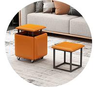 JUNNIU Magic Cube Tabourets 5 en 1 Chaise Gigogne avec Siège en Cuir et roulettes, Meubles de Maison Salle à Manger Cuisine Poufs Empilables Doux (Taille:45x45x45 cm, Couleur: Orange) Decoration
