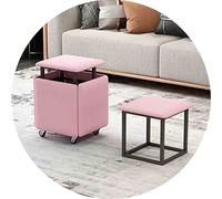 JUNNIU Magic Cube Tabourets 5 en 1 Chaise Gigogne avec Siège en Cuir et roulettes, Meubles de Maison Salle à Manger Cuisine Poufs Empilables Doux (Taille:45x45x45 cm,Couleur:Rose) Decoration
