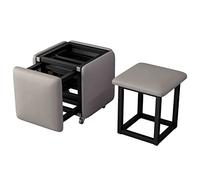 JUNNIU Tabouret Cube Magique Gris Poufs Gigognes 5 en 1 avec Siège en Cuir PU, Cadre et Roues en Acier au Carbone, Chaise de Salle à Manger Empilable (Taille: 45x45x45 cm) Decoration