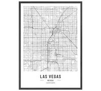 JUNOMI® Las Vegas Poster XL noir et blanc, DIN A2 décoration de salon, tableau mural moderne, image Las Vegas, tableau mural avec cadre, plan de ville Las Vegas, idée cadeau parfaite