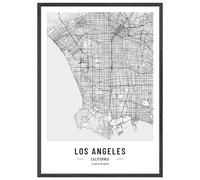 JUNOMI® Los Angeles Poster XL noir et blanc, DIN A2 décoration de salon, tableau mural moderne, image Los Angeles, tableau mural avec cadre, plan de ville Los Angeles, idée cadeau parfaite