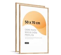 JUNOMI® Lot de 2 cadres photo en chêne de qualité supérieure - Format 50 x 70 cm - En chêne avec verre acrylique incassable