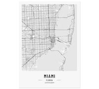 JUNOMI® Miami Poster XL noir et blanc, DIN A2 décoration de salon, tableau mural moderne, image Miami, tableau mural sans cadre, plan de ville Miami, idée cadeau parfaite