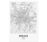 JUNOMI® München Poster XL noir et blanc, DIN A2 décoration de salon, tableau mural moderne, image München, tableau mural sans cadre, plan de ville München, idée cadeau parfaite
