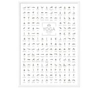 JUNOMI® Poster de Yoga DIN A2 avec cadre blanc, accessoires de yoga pour studios et exercices à domicile, idée cadeau parfaite pour le yoga | avec cadre