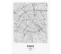 JUNOMI® Poster Paris - 50 x 70 cm - Décoration de salon - Tableau mural moderne avec cadre - Plan de la ville - Idée cadeau parfaite pour les parisiens