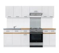 JUNONA Cuisine complète 240cm - 7 éléments - Plan de travail inclus - Blanc brillant