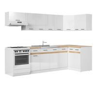 JUNONA Cuisine d'angle complete 340cm - 10 éléments - Plan de travail inclus - Blanc brillant