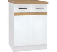 Meuble bas de cuisine 60 cm 2 Portes Plan de travail Blanc brillant