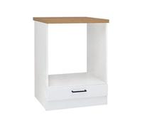 JUNONA Meuble bas four 60 cm - Plan de travail - Blanc brillant Blanc brillant G