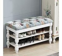 Junpllvic Banc de Rangement à Chaussures rembourré en Velours et Bois Massif Rustique, brodé à la Main, Tabouret à Langer pour Salon et Chambre à Coucher