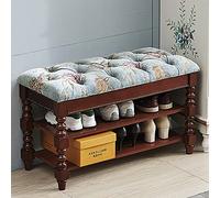 Junpllvic Banc de Rangement rembourré en Velours et Bois Massif Rustique, brodé à la Main, Meuble à Chaussures, Tabouret à Langer pour Salon et Chambre à Coucher