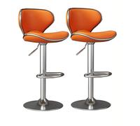 Junpllvic Set of 2 Kitchen Breakfast Bar Stools 360° Swivel Chair with Round Base for Island Pub Café Dining Room Adjustable Height 60~80cm Max Load 200kg(Orange)