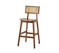 Junpllvic Tabourets de Bar en Bois à Hauteur de comptoir avec Dossier en rotin, for Salle à Manger, Cuisine, îlot, Bistro, Restaurant, Hauteur d'assise 75 cm(Brown)
