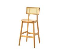 Junpllvic Tabourets de Bar en Bois à Hauteur de comptoir avec Dossier en rotin, for Salle à Manger, Cuisine, îlot, Bistro, Restaurant, Hauteur d'assise 75 cm(Wood)