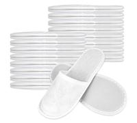 Junrvivy Lot de 20 paires de pantoufles d'hôtel - Pantoufles jetables en tissu éponge - Confortables - Antidérapantes - Semelle de 5 mm - Pour chambre d'hôtel - Spa - Pour chambre d'amis - Blanc