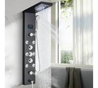 JUNSHENG Panneau de douche avec système de douche à 5 fonctions, système de douche en acier inoxydable 304 avec pomme fixe, massage, douche et bouche pour baignoire, noir, avec écran LED