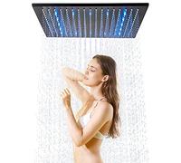 JunSheng Pommeau de douche LED 16 pouces Pommeau de douche carré noir mat buses en silicone faciles à nettoyer robinet fixe pour douche…