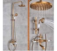 JUNSOTTOR Colonne de Douche avec Mitigeur Rétro Laiton-Système Douche Pluie Hauteur Réglable Ensemble Douche Baignoire avec étagère